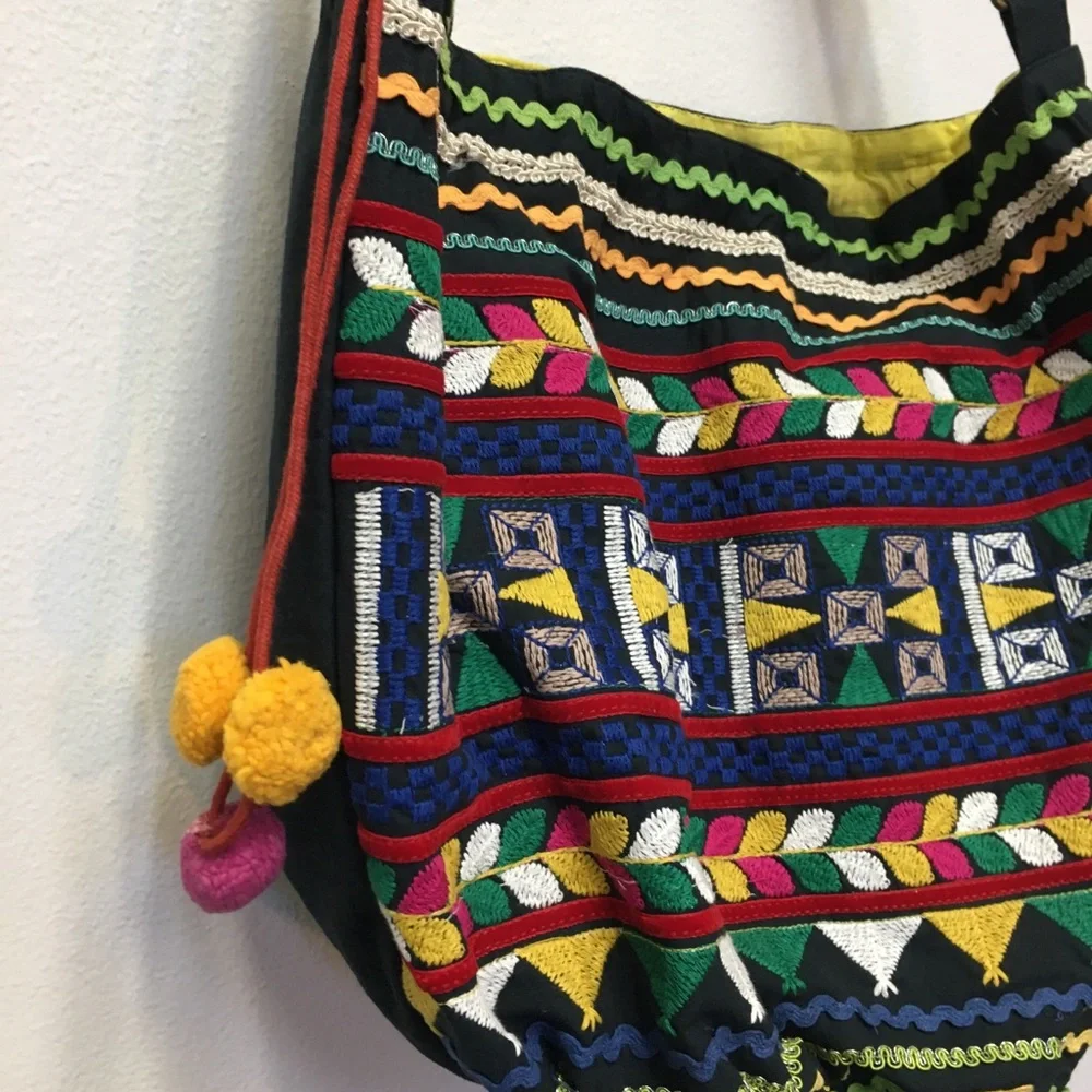 Earthbound Trading Company Embroidered Cross Body Bag 100% Cotton Boho Festival